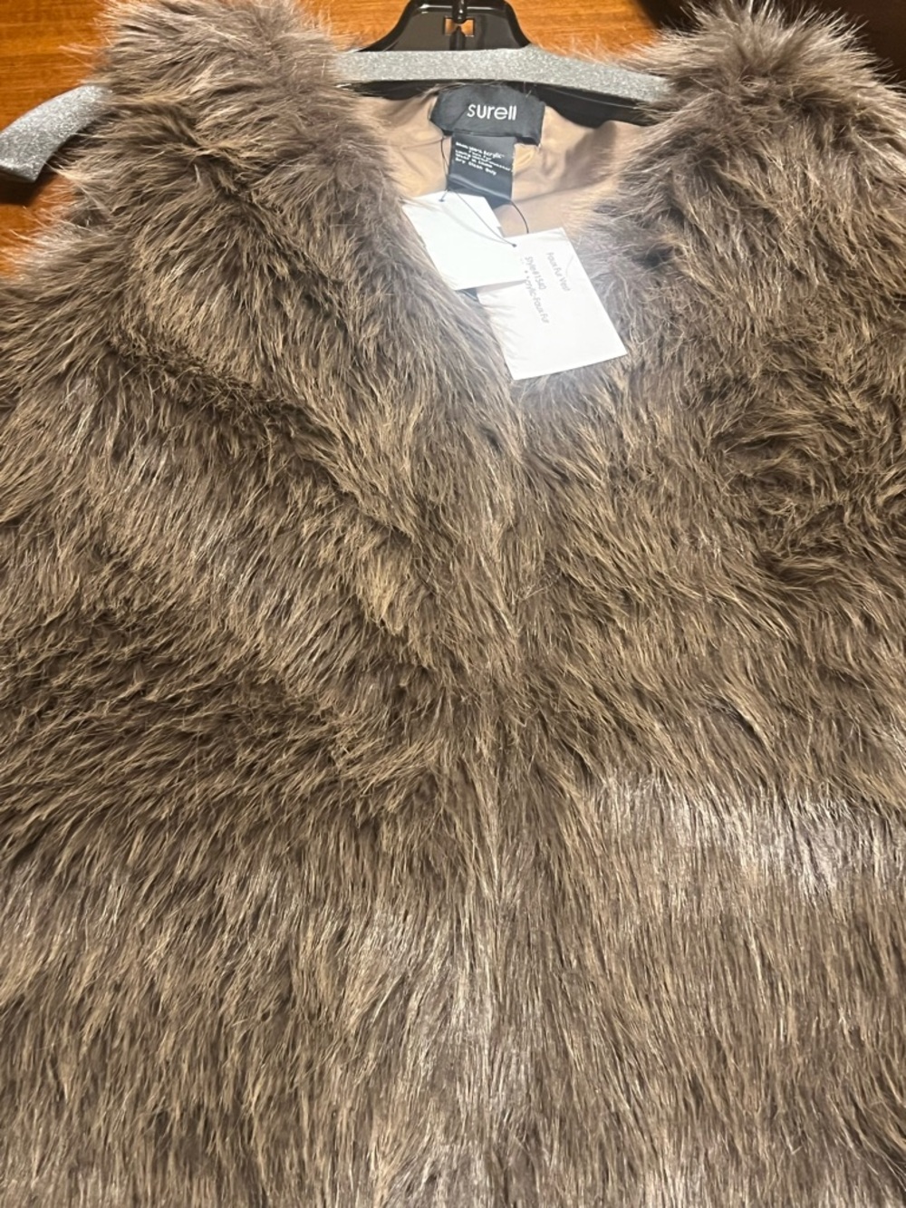 NWT Surell Mushroom Brown Faux Fur Sleeveless Vest M L One Size